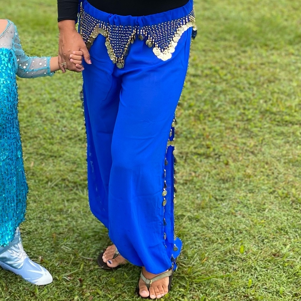 Blue Belly Dancing Open Side Jingle Coin Harem Pants Middle Eastern